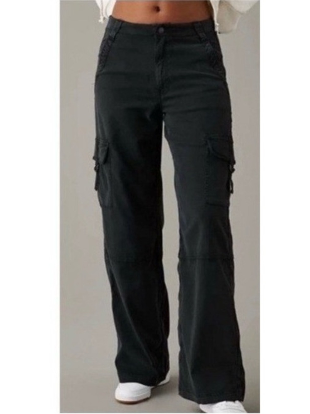 American Eagle Mid-Rise Baggy Wide Leg Cargo Pant Streetwear 90s Black 00